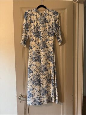 Reformation Cream and Blue Floral Midi Dress